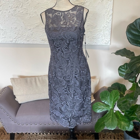 Adrianna Papell Evening Lace Overlay Dress Sleeveless Gray Size 6 NWT - Picture 2 of 9
